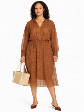 VINCE. Starry Dot Long Sleeve Shirred Dress SIZE XXXL NEW flowy chic flattering